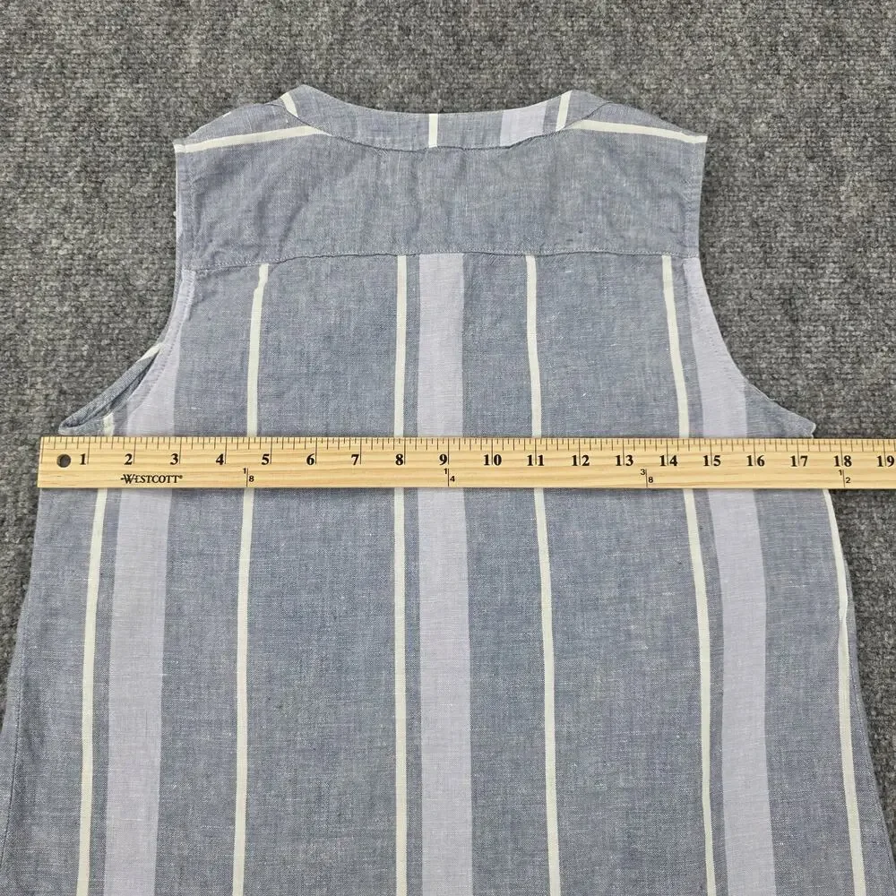 Ellen Tracy Shirt Womens Small Blue Striped Linen Sleeveless Button Summer Top - Picture 4 of 16